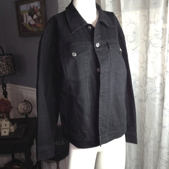 NWT True Religion XL Oversized Trucker Jkt; Black Denim; Old School, Embellished - Picture 1 of 9